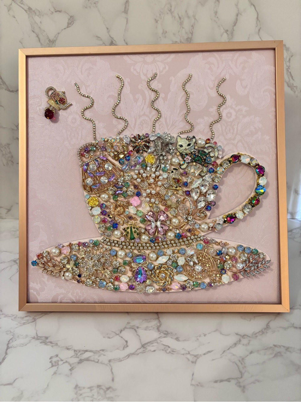Gem-Embellished 11x11 Pink Teacup Wall Art by